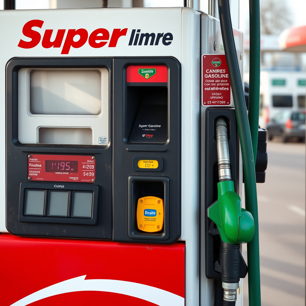 Surtidor de combustible mostrando el dispensador de Nafta Super con precio visible y manguera verde típica de las estaciones argentinas